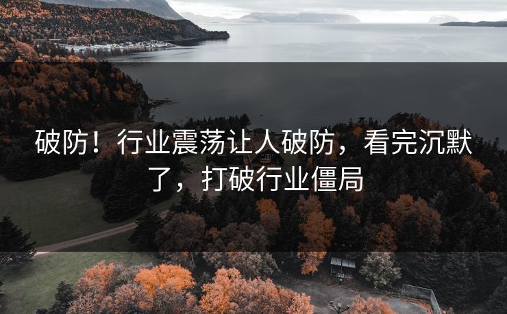 破防！行业震荡让人破防，看完沉默了，打破行业僵局